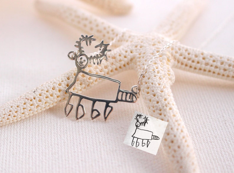 Children's Drawing Necklace Kid's Art Necklace Personalized Sterling Silver Necklace Child Artwork Gift for Mom and Grandma NH01 image 2