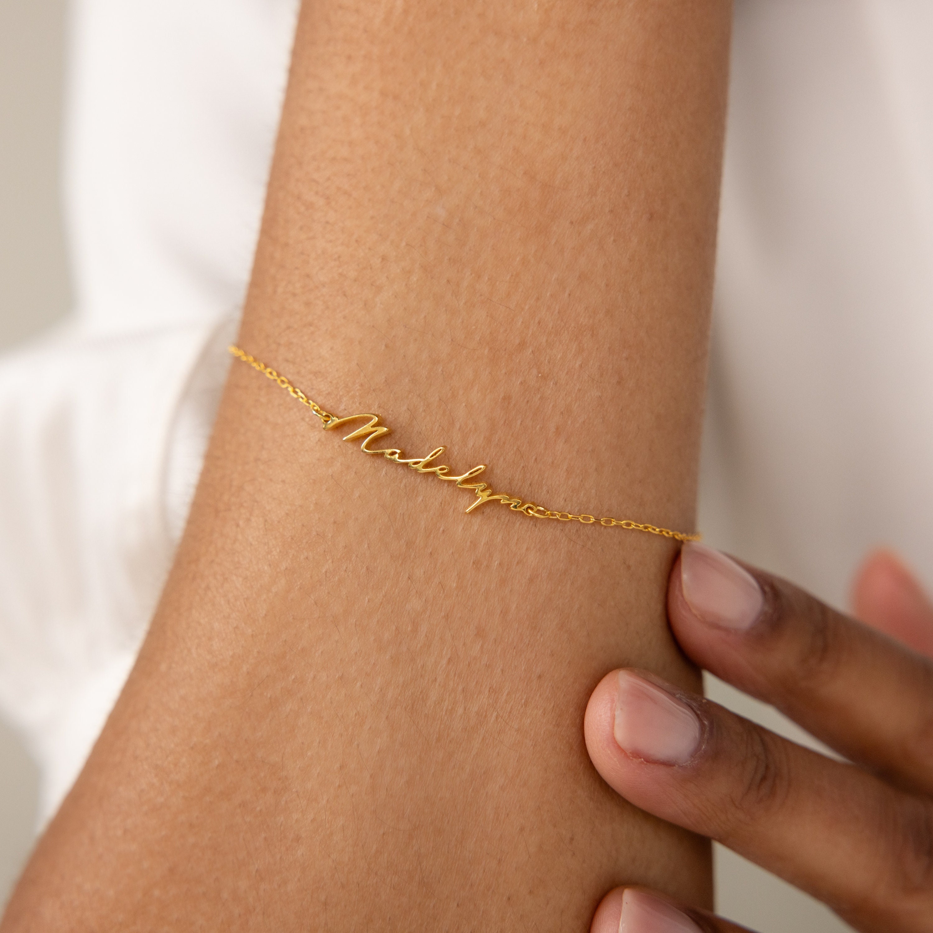 Tiny Name Bracelet • Custom Name Charm Bracelet • Dainty Handmade Initial Bracelet • Personalized Jewelry • Best Gifts For Mom • BM54F78