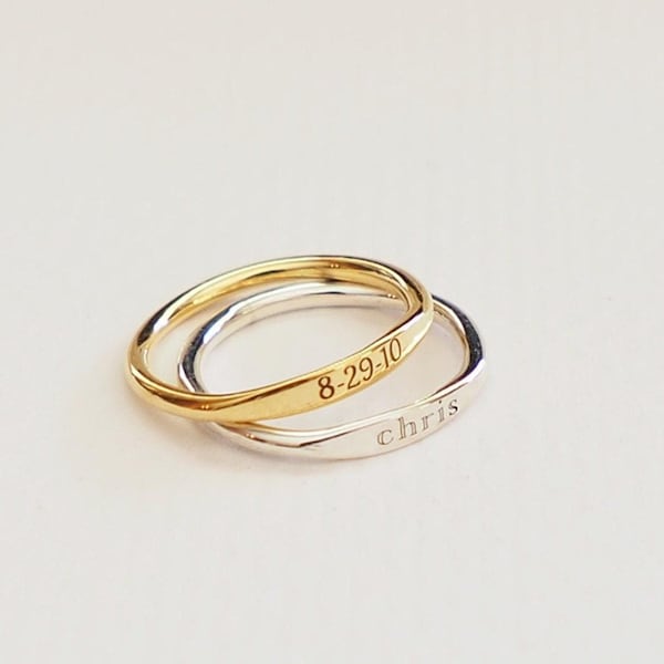 Individuell gestalteter, schmaler Namensring • Personalisierte Stapelringe aus Sterlingsilber • Minimalistischer Ring nach Wunsch • Ring mit Botschaft • Geschenk für Brautjungfern RM21F41