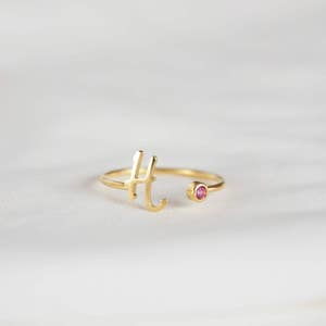 Personalized Initial Birthstone Ring Custom Gold Initial Ring Custom Name Ring New Mom Ring CHRISTMAS GIFTS RM06F58 image 4