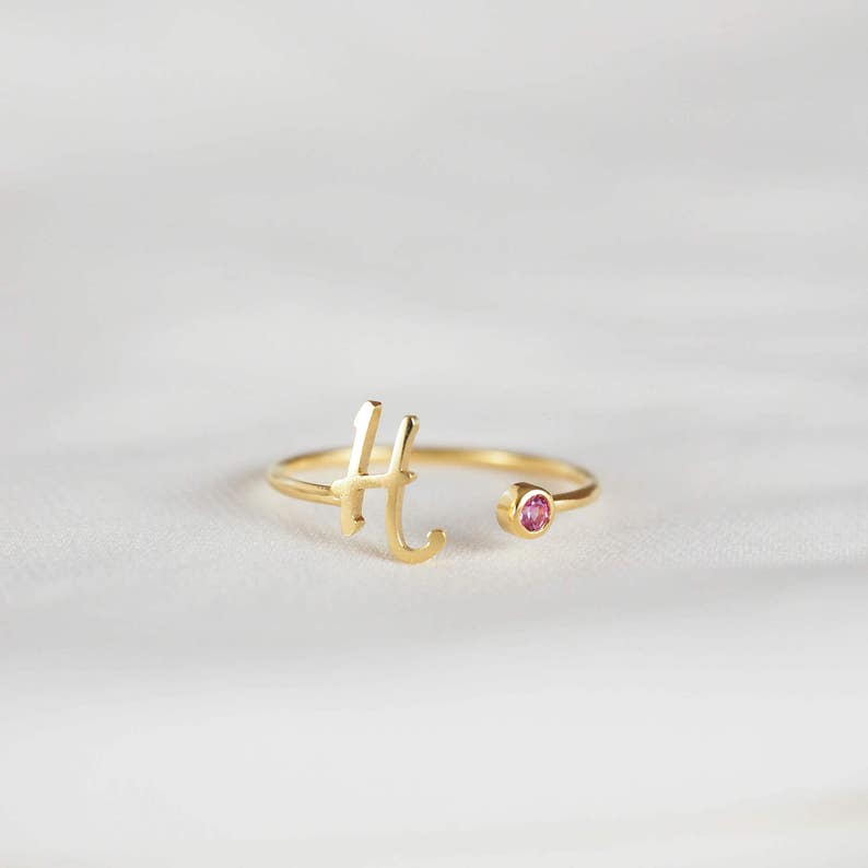 Personalized Initial Birthstone Ring Custom Gold Initial Ring Custom Name Ring New Mom Ring CHRISTMAS GIFTS RM06F58 image 4