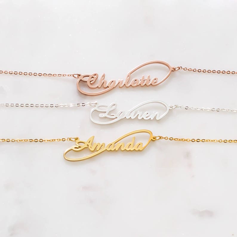 Infinity Name Necklace Personalized Children's Name Necklace Infinity Necklace Christmas Gift New Mom Gift Sister Gift NM15F60 image 1