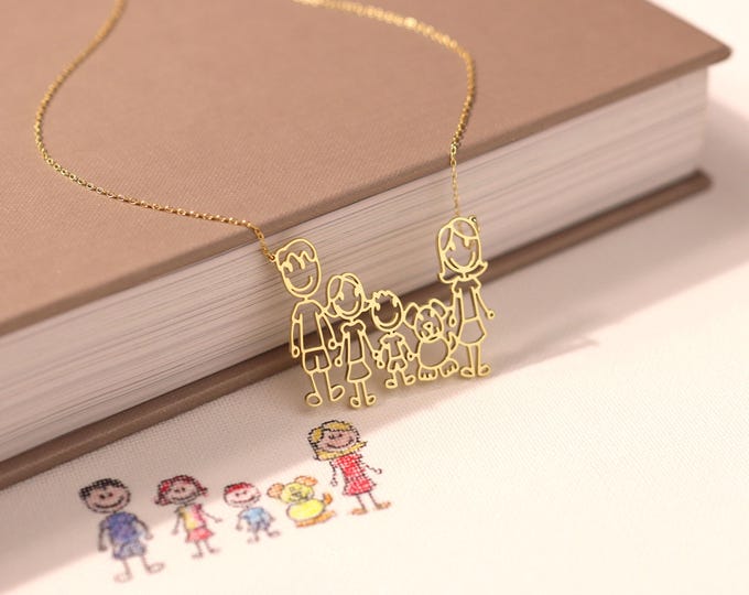 Children's Drawing Necklace • Kid's Art Necklace • Personalized Sterling Silver Necklace • Child Artwork • Gift for Mom and Grandma • NH01