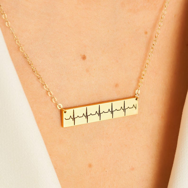 Collana con battito cardiaco personalizzato • Collana con barretta personalizzata • Collana con ecografia • Collana con ECG • Regalo commemorativo • Regalo per la mamma • Regalo per l'infermiera • NM22 immagine 1