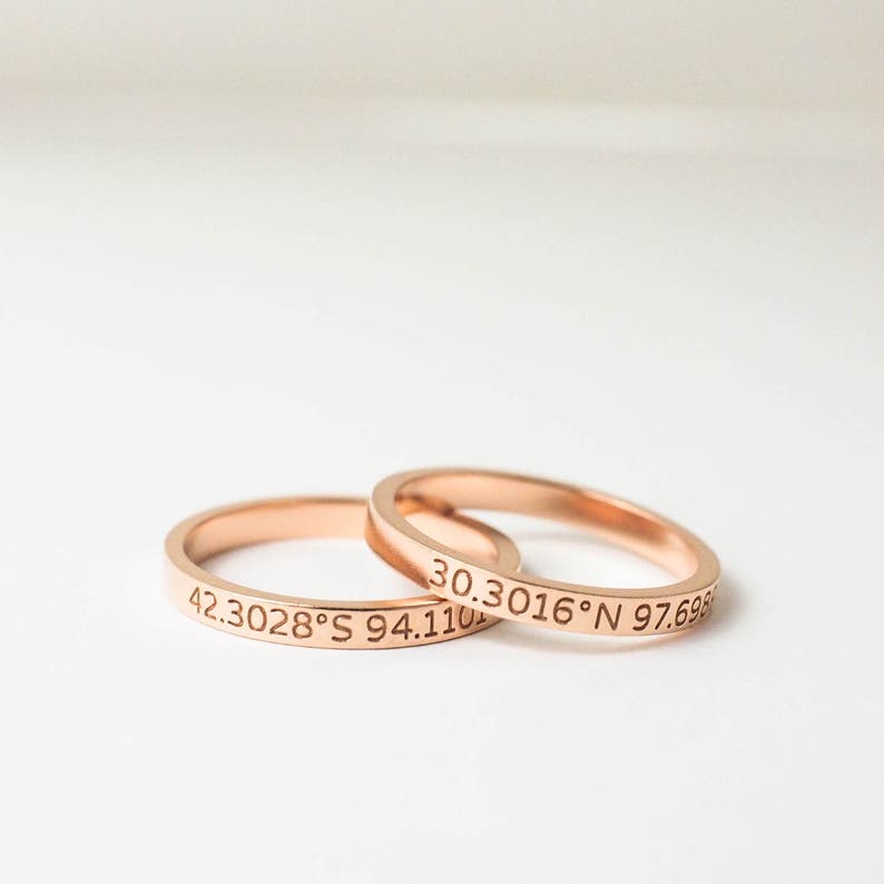 Dainty Coordinates Ring Personalized Skinny Ring in Sterling Silver Gift for Her Longitude Latitude Ring Wedding Jewelry RM22F41 image 1