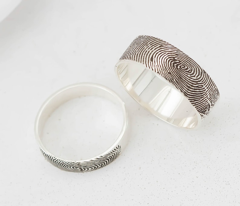 Custom Fingerprint Ring Actual Fingerprint Band Personalized Engraved Ring in Sterling Silver Wedding Bands Gifts for Him RM23 image 2