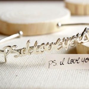 Handwriting Jewelry • Adjustable Handwriting Bangle • Personalized Adjustable Handwriting Bracelet in Sterling Silver • MOTHER&#39;S GIFT • BH02