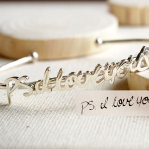 Handwriting Jewelry Adjustable Handwriting Bangle Personalized Adjustable Handwriting Bracelet in Sterling Silver MOTHER'S GIFT BH02 image 1