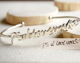 Handwriting Jewelry • Adjustable Handwriting Bangle • Personalized Adjustable Handwriting Bracelet in Sterling Silver • MOTHER'S GIFT • BH02