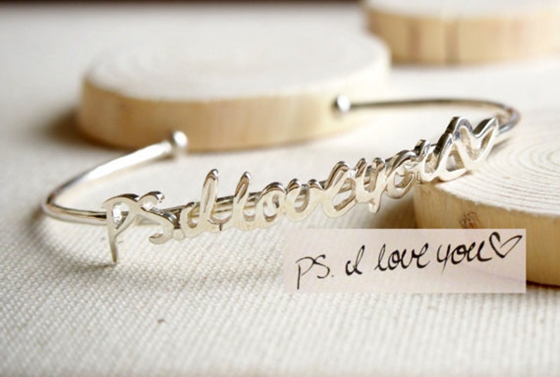Handwriting Jewelry Adjustable Handwriting Bangle Personalized Adjustable Handwriting Bracelet in Sterling Silver MOTHER'S GIFT BH02 image 1
