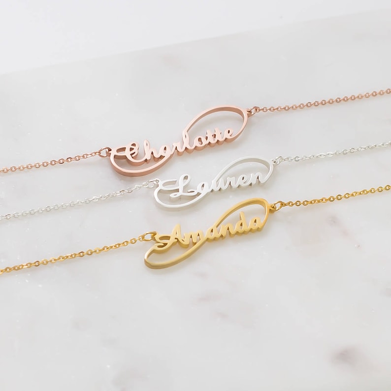 Infinity Name Necklace Personalized Children's Name Necklace Infinity Necklace Christmas Gift New Mom Gift Sister Gift NM15F60 image 4