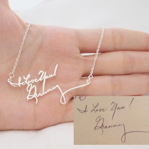 Handschriftketting • Gepersonaliseerde handtekeningsieraden in sterlingzilver • Herdenkingssieraden • Aangepast jubileumcadeau • Cadeau voor haar • NH01
