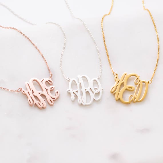 Custom Initials Necklace • Personalized Monogram Necklace in Rose