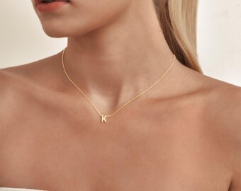 Pave Diamond Initial Necklace • Delicate Personalized Charm Necklace • Minimalist Jewelry for Women • Birthday Gift for Her • NM77