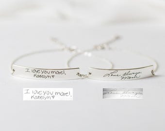 Handwriting Bracelet • Personalized Engraved Bar Bracelet • Sterling Silver Signature Jewelry • Custom Bridesmaid Gift • MOTHERS GIFT • BM20