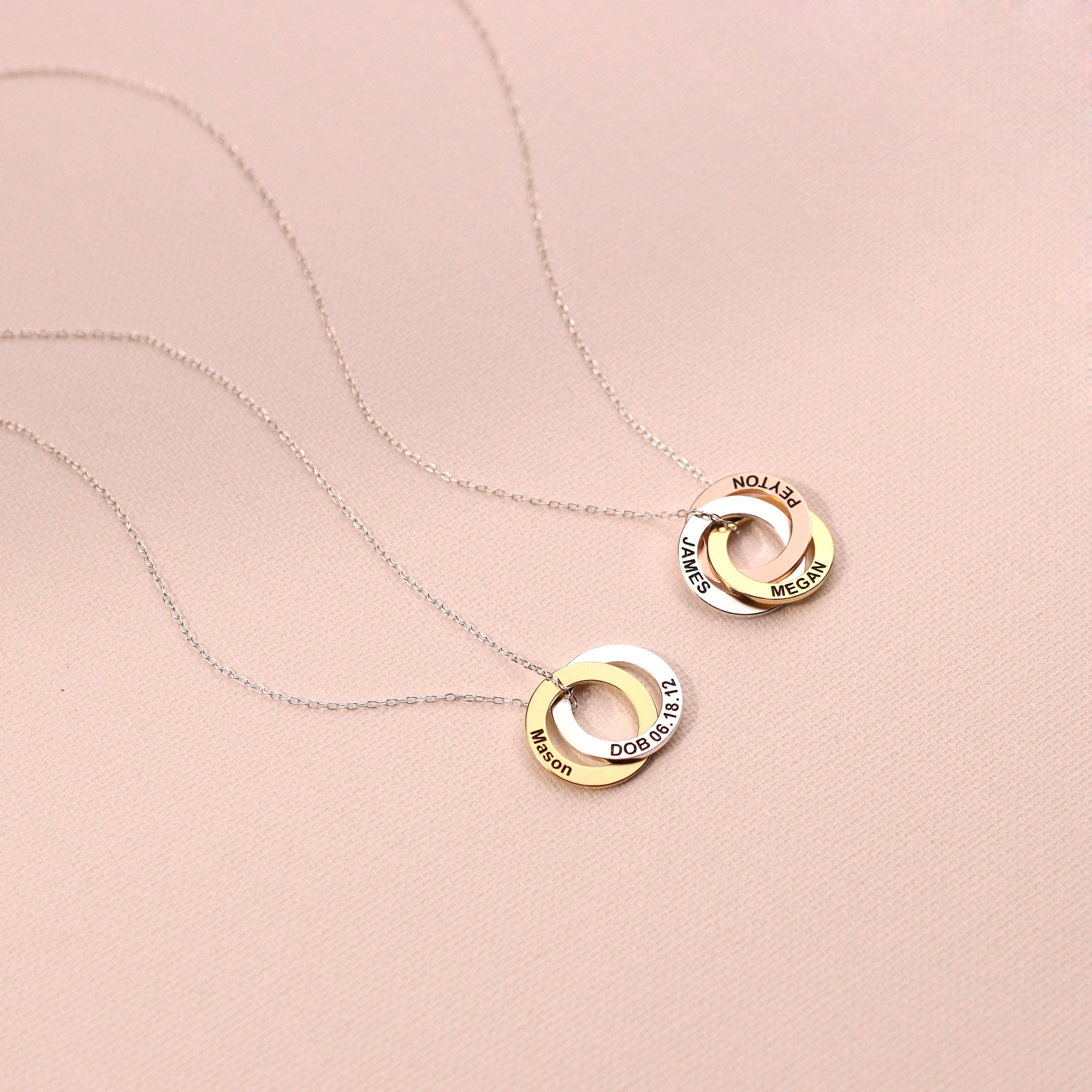 Family Names Necklace • Personalized Linked Circles Necklace • Custom Name Necklace in Silver, Rose, Gold • Grandma Gift • NM30F53