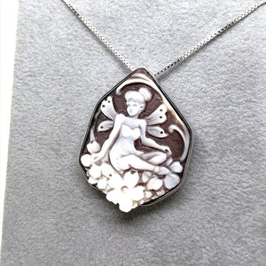 Cameo pendant with fairy and flowers