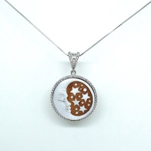 Moon and Stars cameo pendant with 925 silver and zircons