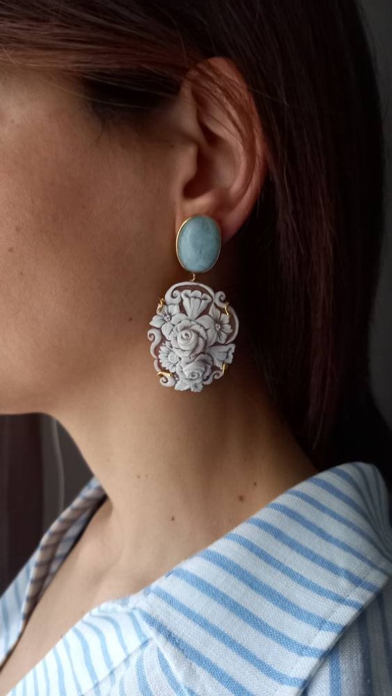 Aquamarine cabochon earrings clearance