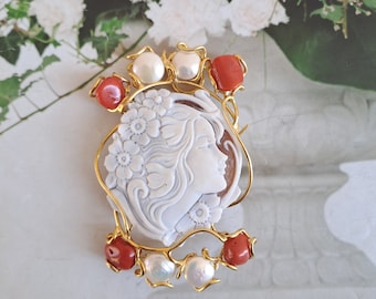 Shell cameo and red coral