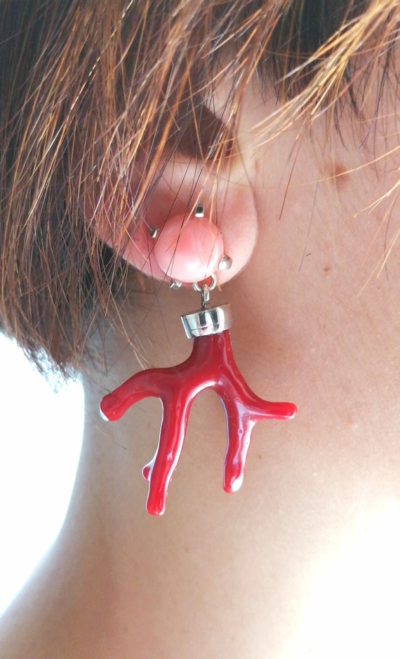 Red coral branch earrings deals