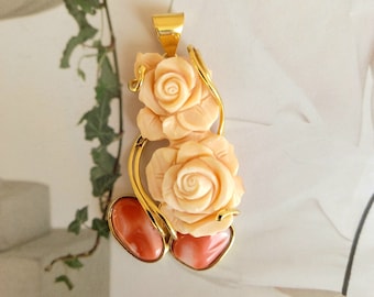Rose and coral cameo sculpture