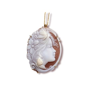 Authentieke camee uit Torre del Greco met 18kt gouden zetting, gouden hanger met camee
