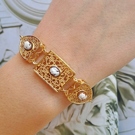 小さなオリジナルカメオ付きフィリグリーブレスレット - Etsy 日本