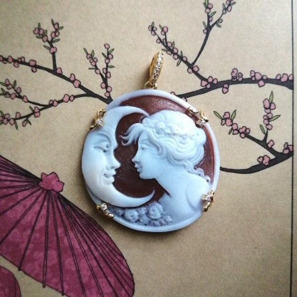 Cameo pendant with Woman and moon