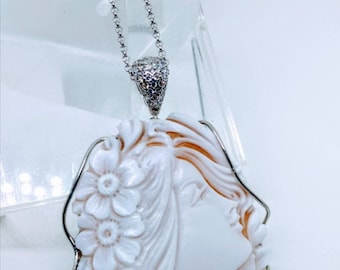 Italian cameo handmade with silver chain and coral beads