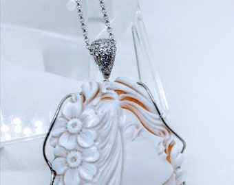 Pendentif Ancien Camée En Argent Sterling 925 Et Nacre - Bijou Vintage - Collier Avec Pendentif Occasion