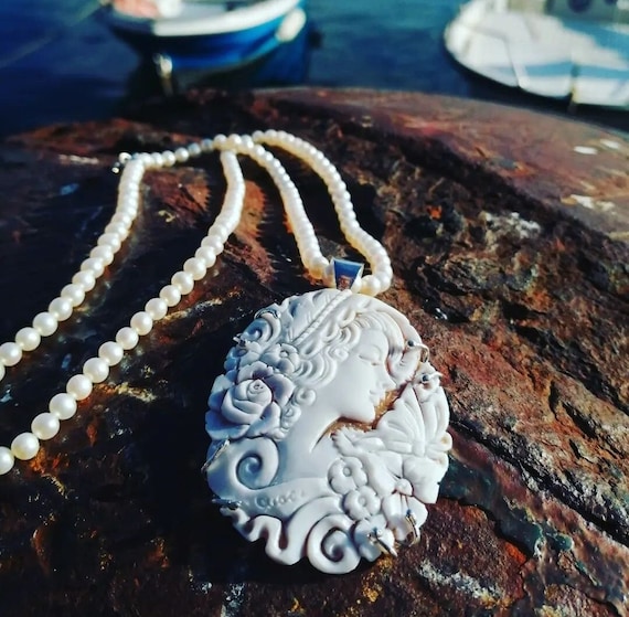 Buy Natural Pearl Necklace With Handmade Cameo Online in India Etsy