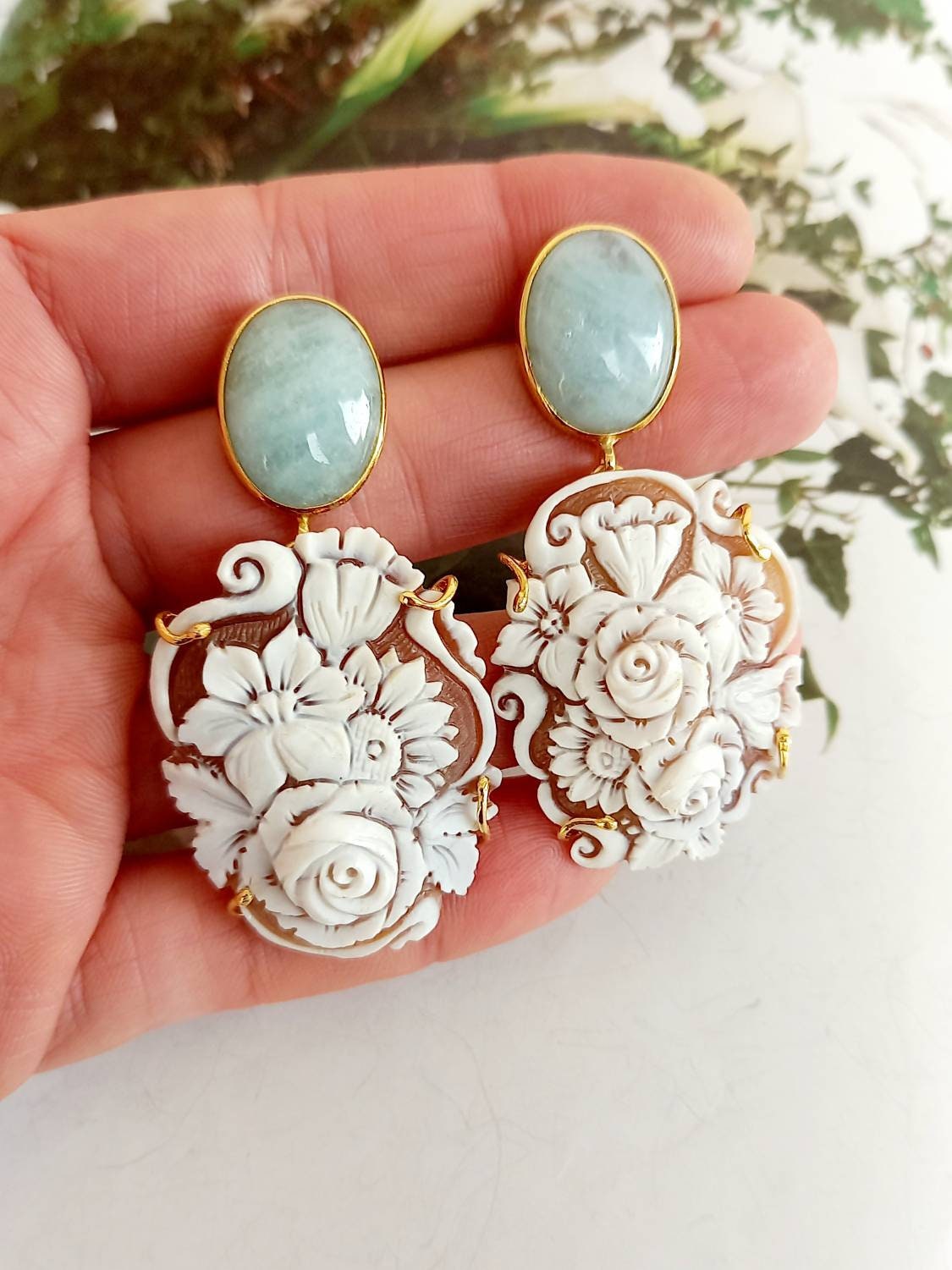 Aquamarine cabochon earrings shop