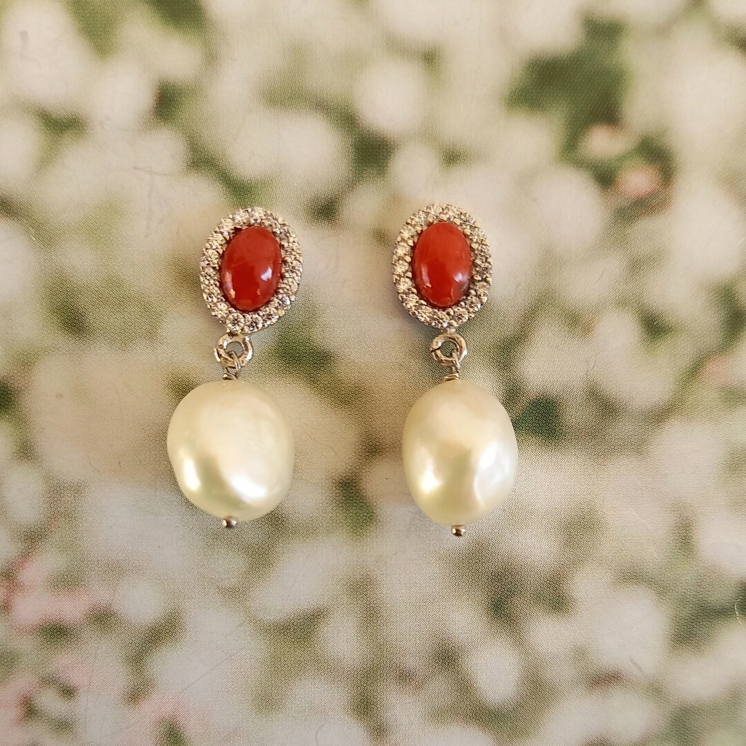 Pearl and coral gold earrings deals