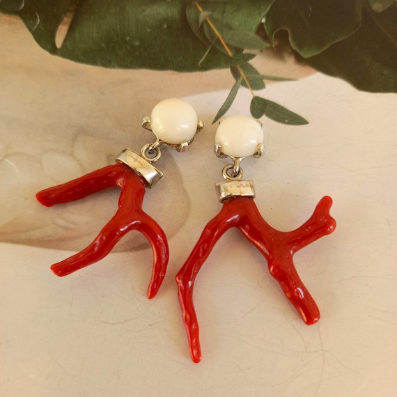 Red coral branch earrings deals