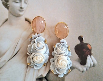 Ohrringe mit rosa Kameen und rosa Morganit-Cabochons