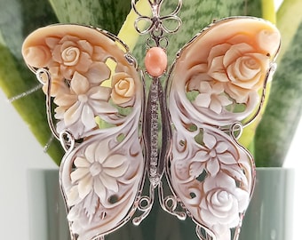Butterfly cameo pendant in 925 silver
