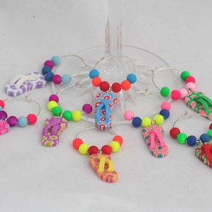 Flip Flop Sandal Beach Shoe Wine Glass Charm Rings - set of large rings - multiple color schemes and quantities