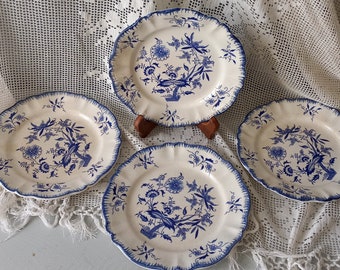 Antique white ironstone plates with blue floral patterns from France