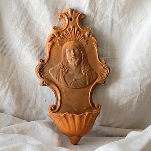 French Antique Holy Water Font, Religious Stoup, Benitier, Rustic, Country, Farmhouse Interior Style