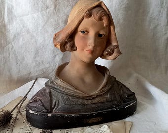 フランスアンティーク石膏製の胸像/女性彫像/石像/美術デッサン(89-225