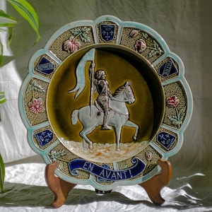 LARGE French vintage Joan of Arc majolica plate