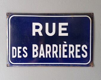 French vintage road sign, blue and white metal and enamel street sign from France