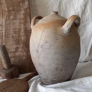 Large French Antique Hand-Made Stoneware Oil Jar, Rustic, Country, Farmhouse Interior