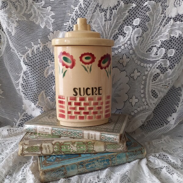 Vintage sugar storage canister, sugar jar, art deco kitchen canister