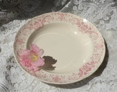 French Antique Ironstone Plate with Pink and Cream Transferware by Longchamps