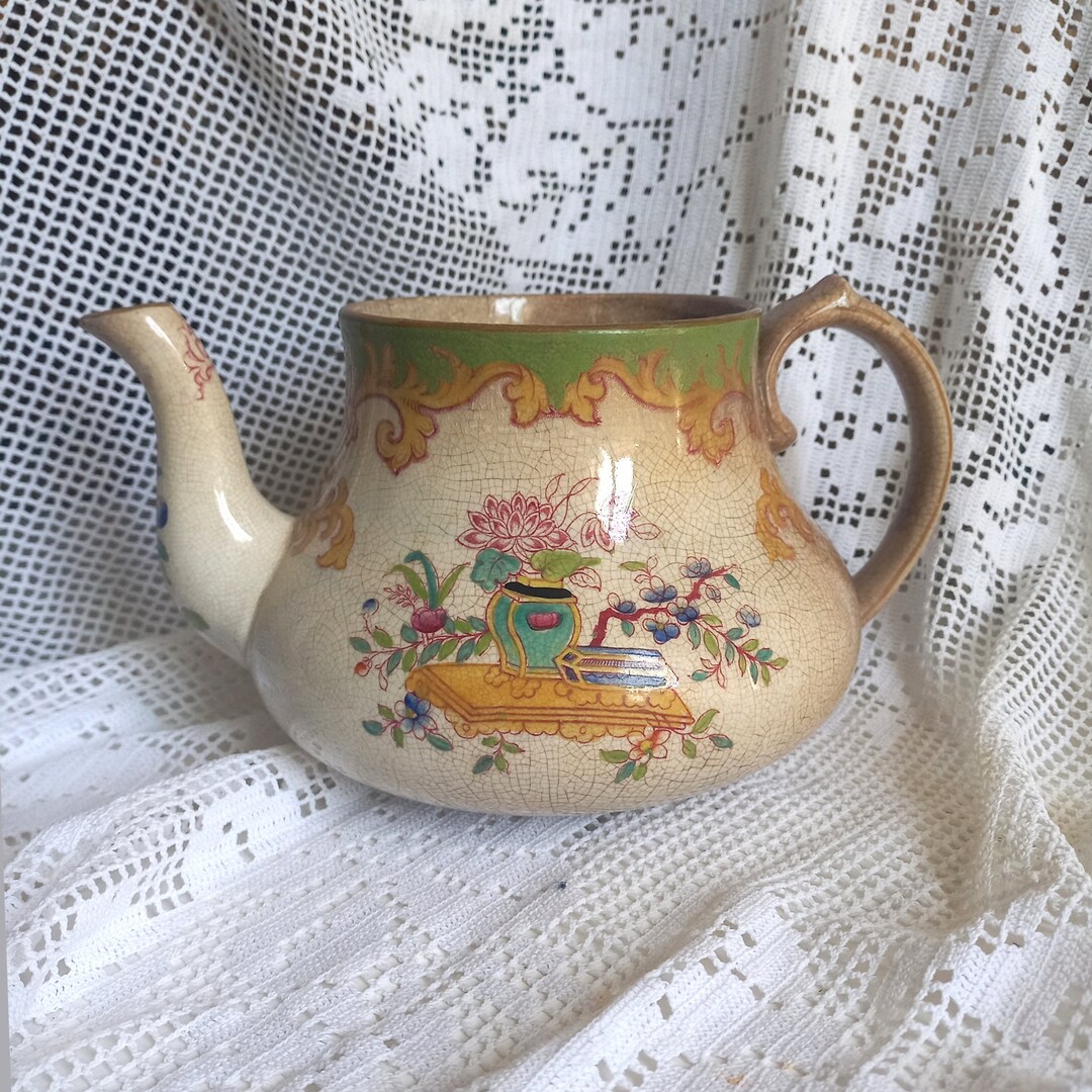 Small Antique Lidless Teapot With Oriental Design French Etsy