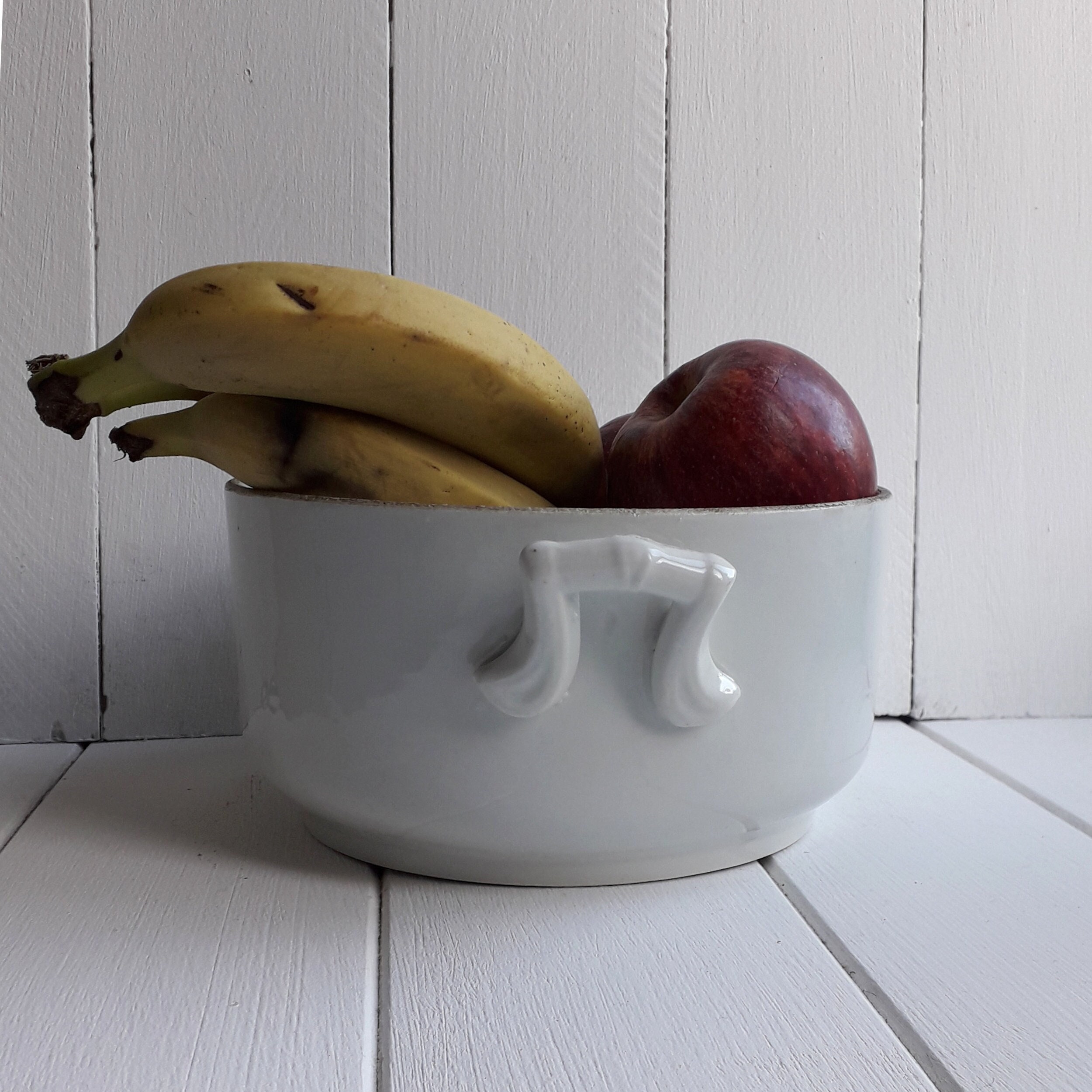 Français Vintage White Lidless Ironstone Tureen, Fruit Bowl, Shabby Chic Earthenware Labonnevie72