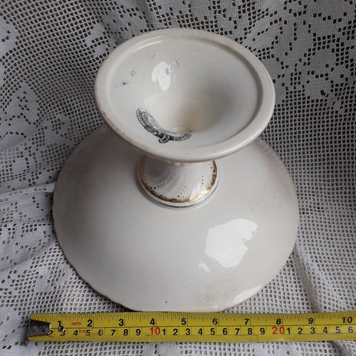 French Vintage Ironstone Compote with shops Floral Transferware Pattern, Shabby Chic Fruit Bowl