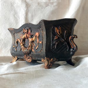 Large Antique Cast Iron Decorative Planter, Interior Exterior Plant Pot Holder,